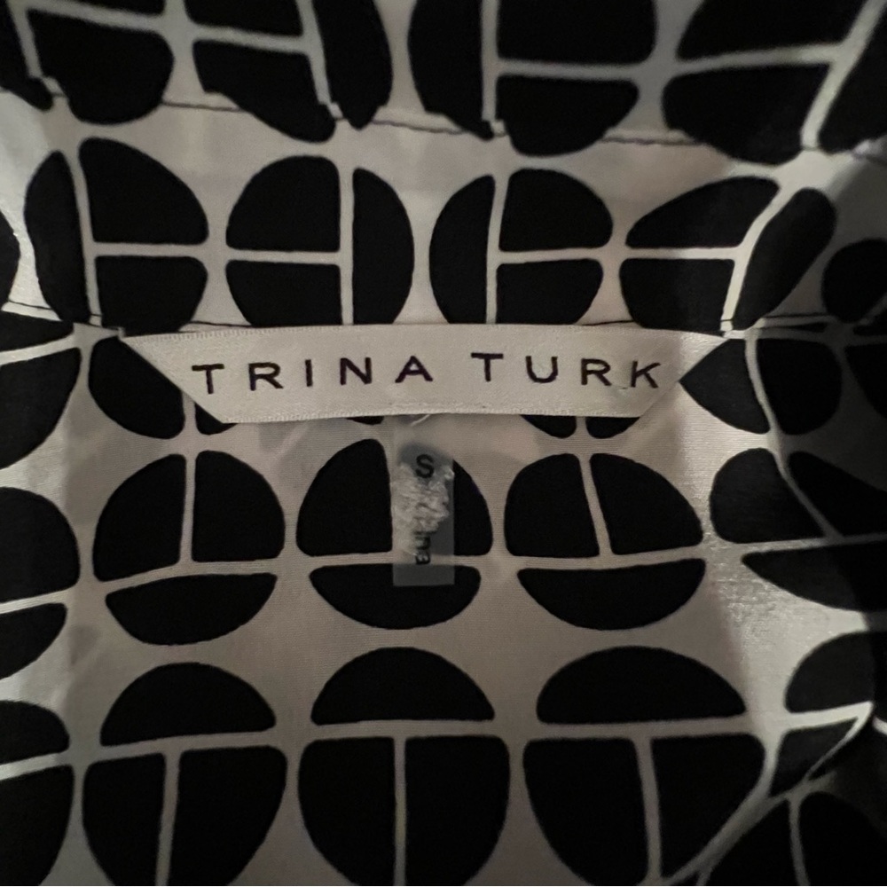 Trina Turk Cream Silk Blouse with Black and Green small - Picture 9 of 11